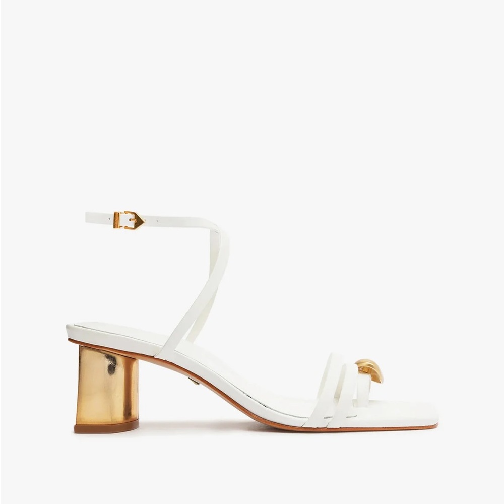 SCHUTZ Elysia Anatado Leather Sandal in White with Gold Hardware